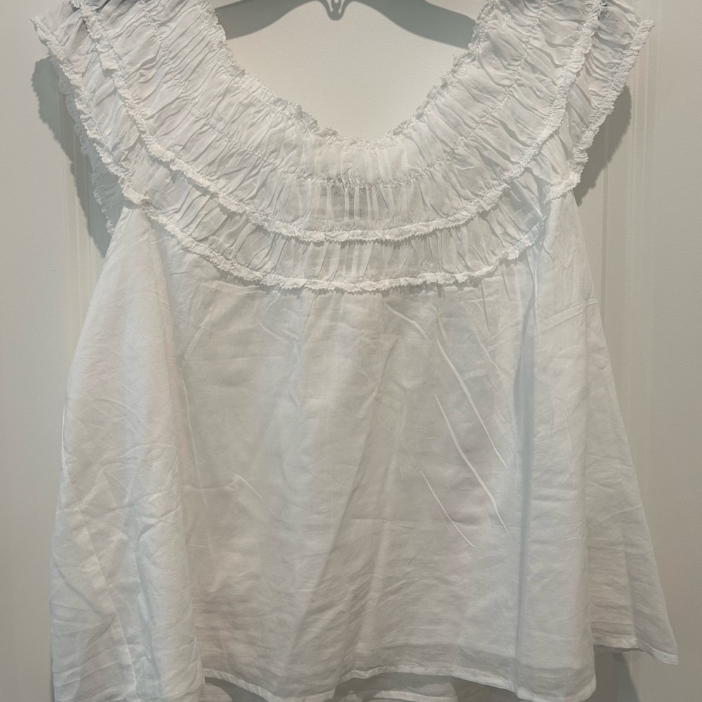 J. Crew White Ruffled Bib Collar Blouse XL